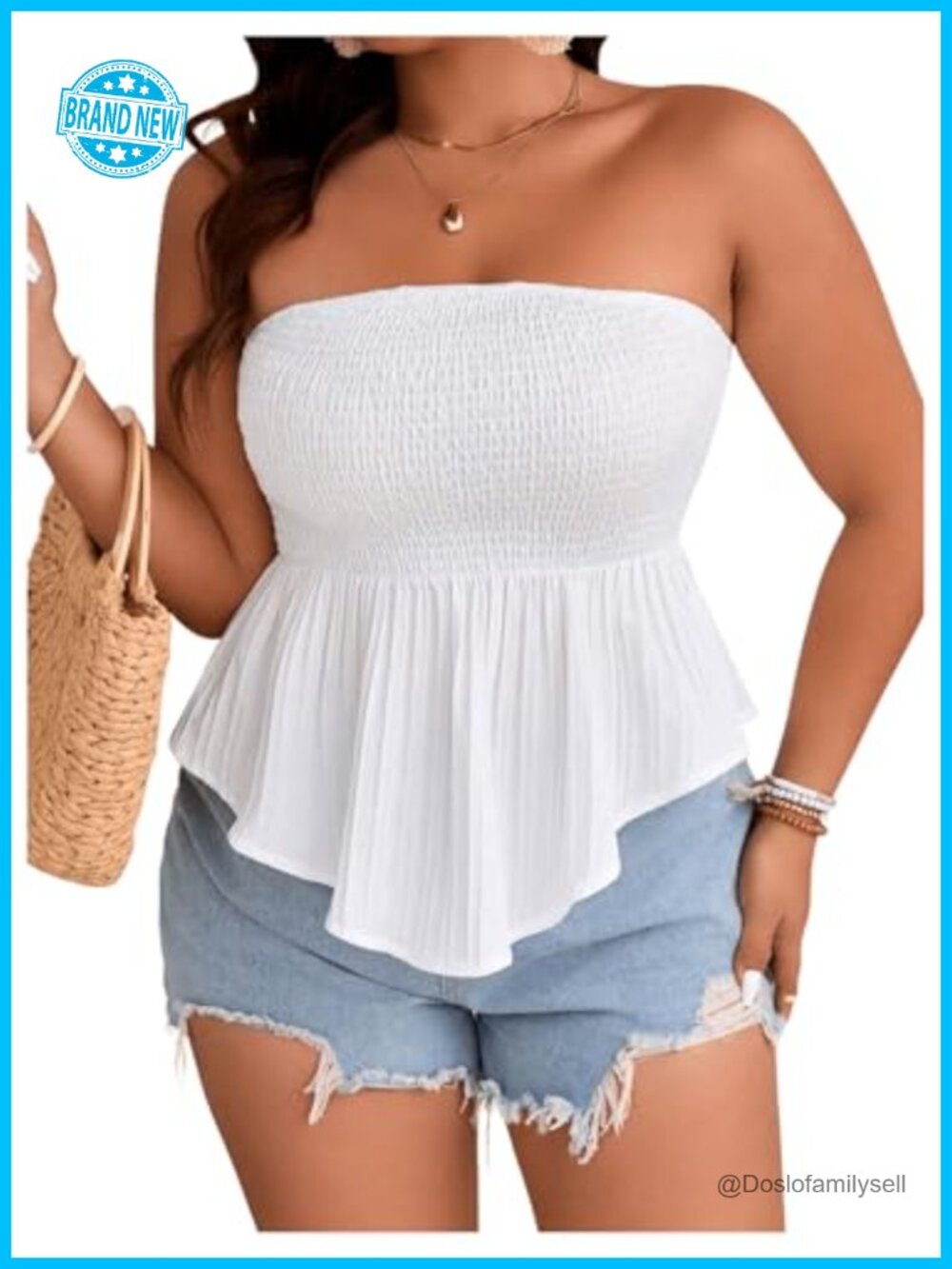 Plus Size Strapless Bandeau Peplum Tube Top with Ruffle Hem